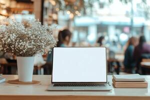 Blank laptop screen invites creativity photo