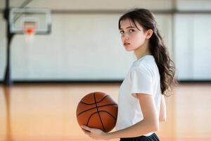 High school student displays confidence on court, ready to take basketball challenges photo