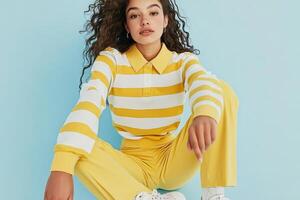 Confident model showcases minimalist fashion photo