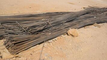 Steel bar,Reinforcement steel rod and deformed bar with rebar at construction site, Builder use for building. photo