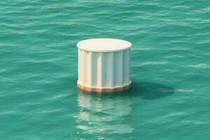 Front View of white Stone Podium Flooded in a green Puddle with Small Ripples, Perfect for Beauty Product Showcase. photo