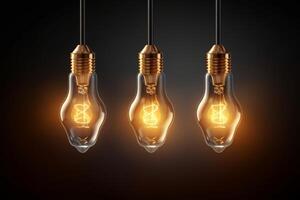 Hanging three bubble lamps on dark background. photo