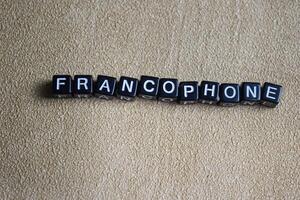 Concept of Francophone written on wooden blocks. Cross processed image on Wooden Background photo