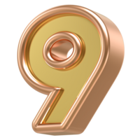 9 Rose Gold With Gold Number 3D png