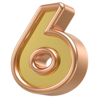 6 Rose Gold With Gold Number 3D png
