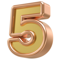 5 Rose Gold With Gold Number 3D png