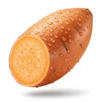 Fresh sweet potato cut with dew drops on transparent background. Fresh and appetizing, ideal for culinary projects and healthy food advertising. For balanced diet and natural lifestyle. png