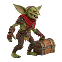3D Render of a Goblin Carrying a Treasure Chest, Fantasy Character, Game Asset png