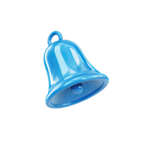 A glossy blue bell with a clapper, isolated against a stark in a studio shot transparent background png