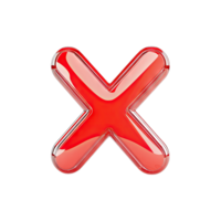 A glossy red x mark with a transparent border against a solid in a centered view transparent background png