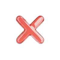 A single red translucent x shape with rounded edges on a in a studio shot transparent background png