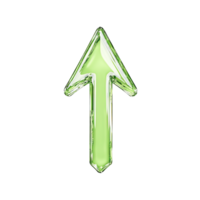 A shiny green arrow pointing upwards on a with a glass like texture effect design transparent background png