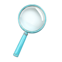 A turquoise magnifying glass with a white lens on a in a studio setting transparent background png