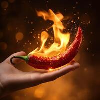 Fiery Red Chili Pepper in Hand photo