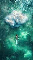 Surreal Boat Journey Under a Floating Cloud photo