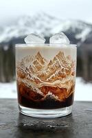 Iced Coffee with Mountain-Like Milk Swirls photo