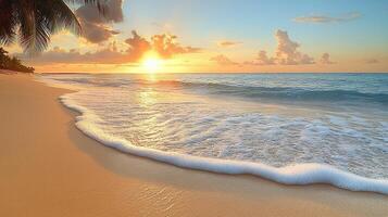 Serene Beach Sunset with Gentle Waves photo