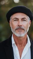 Mature Man in Beret with Beard Portrait photo
