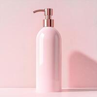 Elegant Pink Lotion Dispenser with Metallic Pump photo