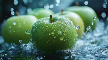 Fresh Green Apples with Water Droplets photo