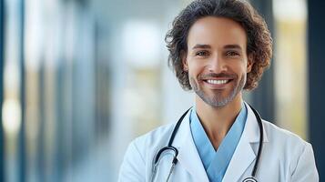 a smiling male doctor in a white coat photo