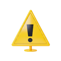 A yellow warning sign with a black exclamation point on a stand against a image render transparent background png