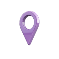 A glossy purple location pin with a circular cutout on a plain in a studio shot transparent background png