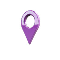 A shiny purple location pin marker isolated on a in a studio setting with reflections transparent background png
