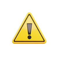 A yellow warning sign with black exclamation point on a in a close up shot image transparent background png