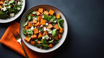 Two plates with a salad and a fork photo