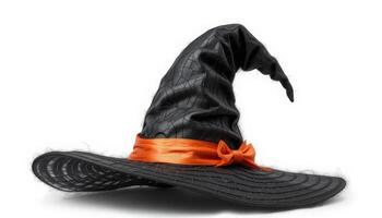 Black Witch Hat with Orange Ribbon for Halloween Decorations photo