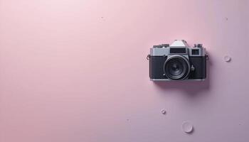A Vintage Camera on a Mint and Lavender Pastel Canvas. illustration photo