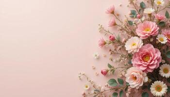 Elegant Pink Flower Arrangement on Soft Pink Background photo