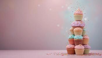 A Tower of Sweetness Against a Pastel Background. illustration photo