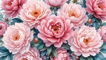 Beautiful blooming peonies in soft pink hues with delicate petals photo