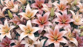 Dense Watercolor Tulip Arrangement. illustration photo