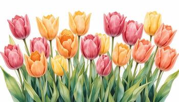 Watercolor Tulips in a Dense Botanical Layout. illustration photo