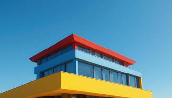 Vibrant Modern Building with Bold Colors Against Clear Blue Sky photo