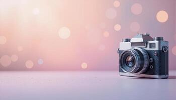 A Camera on a Pastel Background with Bokeh and Halftones. illustration photo
