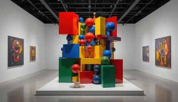 Colorful Abstract Sculpture in Modern Art Gallery Setting photo