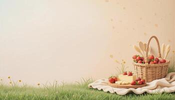 A Picnic Setup on a Calm Pastel Background. illustration photo