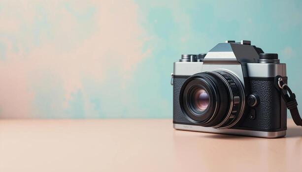 A Vintage Camera with Bokeh and Halftone Patterns. illustration photo