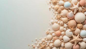 A Seashell Collection on a Pastel Canvas. illustration photo