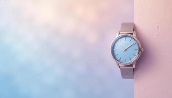 A Watch on a Pastel Canvas with Subtle Shadows. illustration photo