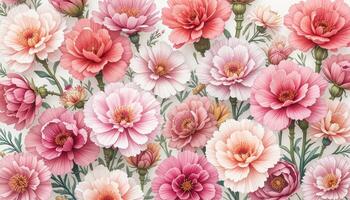 Vibrant Floral Pattern with Pink and Peach Blossoms on Cream Background photo
