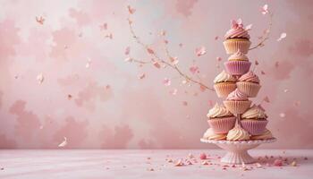 A Whimsical Cupcake Tower That Evokes Joy. illustration photo