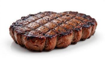 Grilled Steak with Perfect Char Marks on a White Background photo