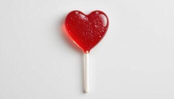 Heart-shaped Red Lollipop on White Background for Sweet Treat Concept photo