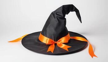 Classic Black Witch Hat with Orange Ribbon for Halloween Celebrations photo