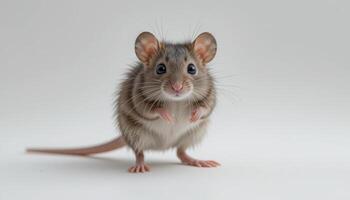 Cute Small Mouse Standing on a White Background with Curiosity photo